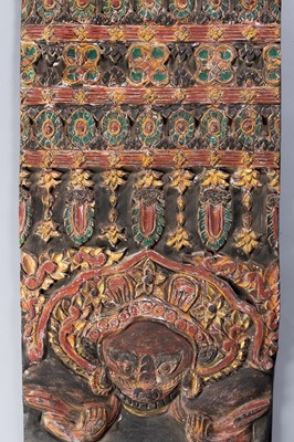 Lot 1322 - A LARGE CARVED WOOD PANEL DEPICTING BUDDHA