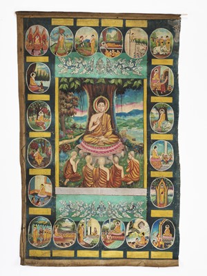 Lot 620 - A CAMBODIAN “LIFE OF BUDDHA” PAINTING