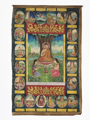 Lot 621 - A CAMBODIAN “LIFE OF BUDDHA” PAINTING
