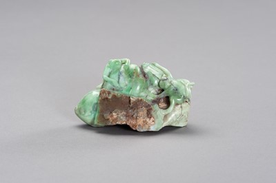 Lot 205 - A TURQUOISE MATRIX CARVING OF MONKEYS AND PEACHES