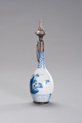 Lot 618 - A PORCELAIN FLASK WITH SILVER MOUNTING FOR ISLAMIC MARKET