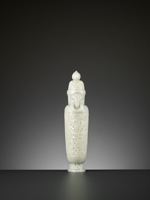 Lot 105 - A WHITE JADE RETICULATED PARFUMIÈRE AND COVER, QING DYNASTY