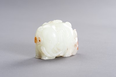 Lot 168 - A PALE CELADON AND RUSSET JADE ‘BOYS AND ELEPHANT’ GROUP, LATE QING TO REPUBLIC