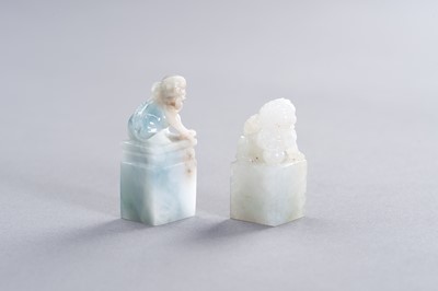 Lot 246 - A JADEITE AND A QUARTZ SEAL WITH BUDDHIST LIONS, REPUBLIC