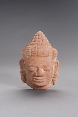 Lot 1296 - A KHMER SANDSTONE HEAD OF BUDDHA