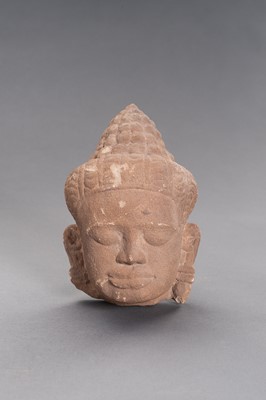 Lot 1298 - A KHMER SANDSTONE HEAD OF BUDDHA
