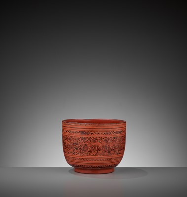 Lot 575 - A ‘DEITIES AND WARRIORS’ LACQUER BOWL, BURMA, 18TH-19TH CENTURY