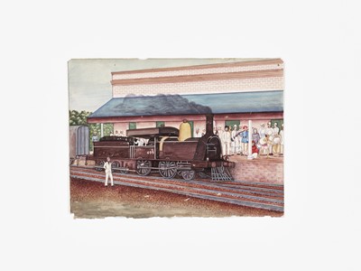 Lot 666 - AN INDIAN COMPANY SCHOOL PAINTING OF A RAILWAY STATION