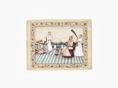 Lot 671 - A FINE INDIAN PAINTING OF A TERRACE SCENE