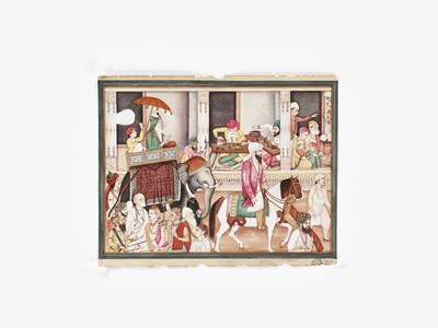 Lot 672 - AN INDIAN PUNJAB SCHOOL PAINTING OF A CITY SCENE