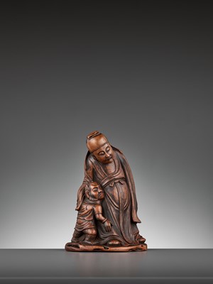 Lot 440 - A CARVED BAMBOO FIGURE OF ZHONG KUI, MID-QING