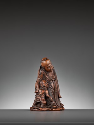 Lot 440 - A CARVED BAMBOO FIGURE OF ZHONG KUI, MID-QING