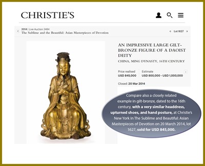 Lot 399 - A LARGE GILT-LACQUERED WOOD FIGURE OF WENCHANG WANG, MING DYNASTY