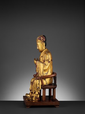 Lot 399 - A LARGE GILT-LACQUERED WOOD FIGURE OF WENCHANG WANG, MING DYNASTY