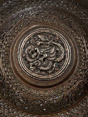 Lot 14 - AN OPENWORK COPPER-REPOUSSÉ CENSER AND COVER, LATE MING TO EARLY QING