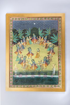 Lot 673 - A LARGE AND FINE PICHWAI PAINTING OF THE RASA LILA