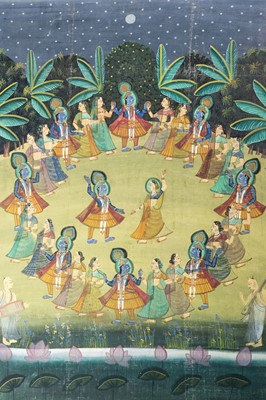 Lot 673 - A LARGE AND FINE PICHWAI PAINTING OF THE RASA LILA