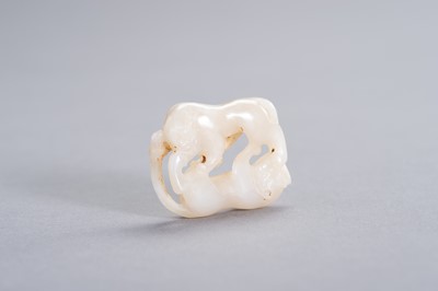 Lot 171 - A WHITE JADE DOUBLE CAT CARVING