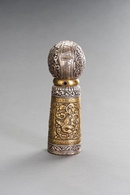 Lot 25 - A VERY LARGE SILVER AND BRASS REPOUSSÉ SEAL