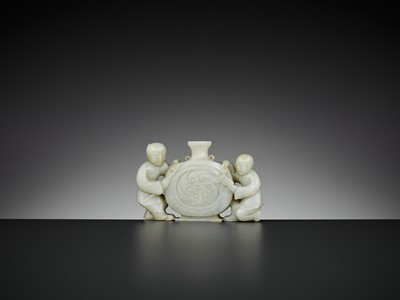 Lot 102 - A ‘BOYS WITH BIANHU’ JADE GROUP, MID-QING