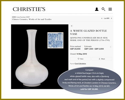 Lot 225 - A WHITE-GLAZED MINIATURE BOTTLE VASE, QIANLONG SEAL MARK AND OF THE PERIOD