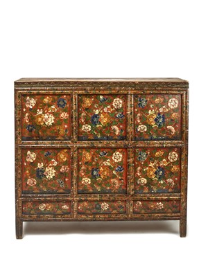 Lot 145 - A RARE AND LARGE TIBETAN LACQUERED HARDWOOD CABINET, 19TH CENTURY