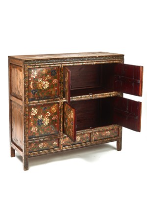 Lot 145 - A RARE AND LARGE TIBETAN LACQUERED HARDWOOD CABINET, 19TH CENTURY