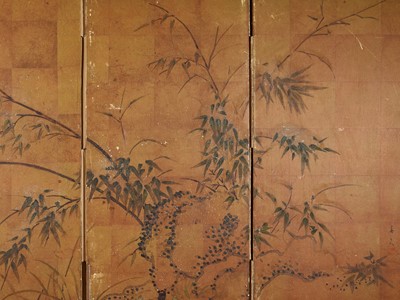 Lot 574 - A FOUR-PANEL STANDING SCREEN WITH BAMBOO