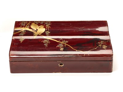 Lot 394 - A JAPANESE LACQUER BOX FILLED WITH A ‘TREASURE’ OF OLD CHINESE MONEY