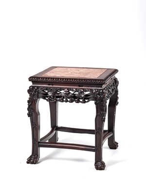 Lot 150 - A CHINESE MARBLE AND HARDWOOD SIDE TABLE, LATE QING DYNASTY