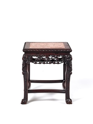 Lot 150 - A CHINESE MARBLE AND HARDWOOD SIDE TABLE, LATE QING DYNASTY