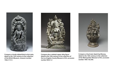 Lot 595 - A RARE BLACK STONE STELE DEPICTING MANASA, PALA PERIOD