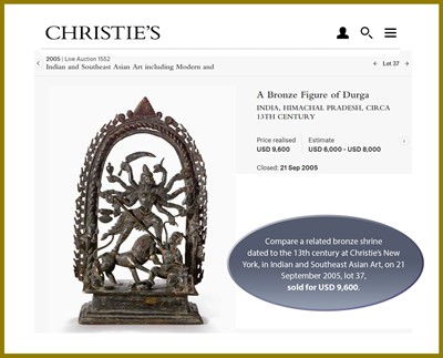Lot 609 - A BRASS SHRINE DEPICTING DURGA SLAYING THE BUFFALO