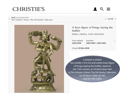 Lot 609 - A BRASS SHRINE DEPICTING DURGA SLAYING THE BUFFALO