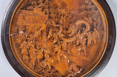 Lot 138 - A LARGE AND IMPRESSIVE WOOD CARVING OF THE DRAGON DANCE