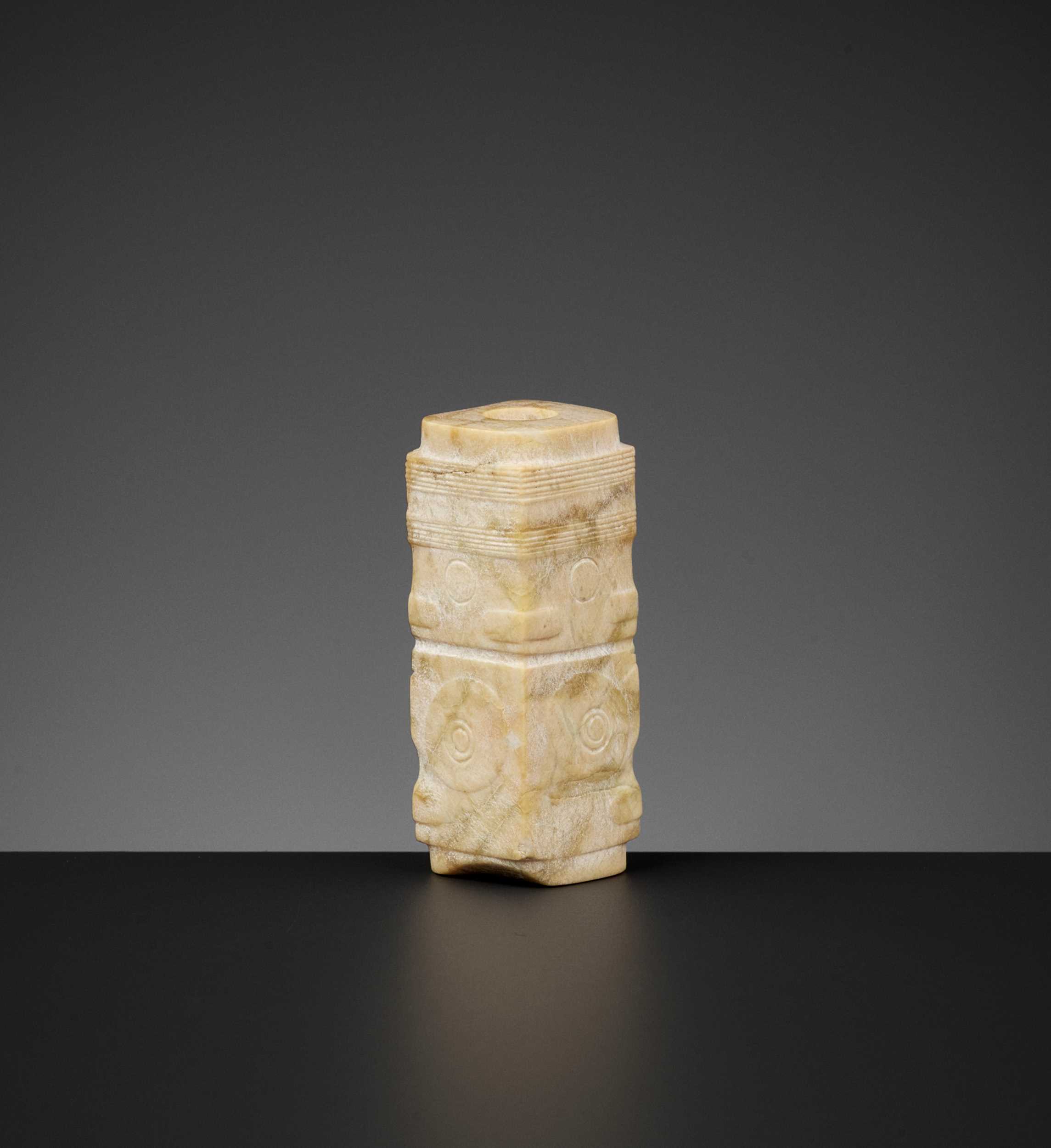 Lot 64 - A CONG-FORM ALTERED JADE BEAD, LIANGZHU CULTURE
