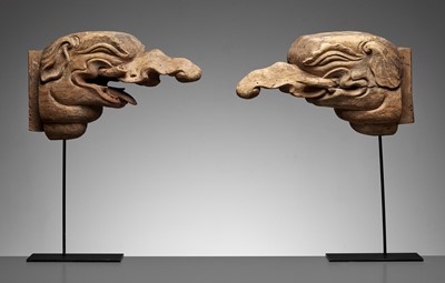 Lot 356 - A RARE AND EARLY PAIR OF CARVED WOOD 'BAKU' ARCHITECTURAL ELEMENTS