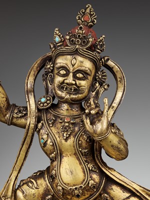 Lot 413 - A LARGE AND IMPORTANT GILT BRONZE FIGURE OF VAJRAPANI, 17TH-18TH CENTURY