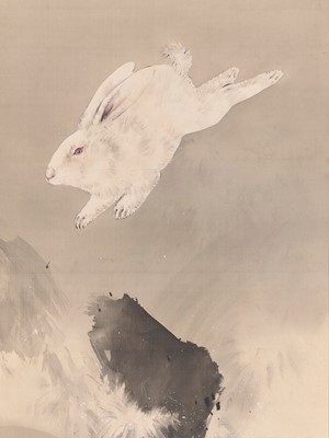 Lot 303 - WATANABE SHOTEI (1851-1918): A SUPERB SCROLL PAINTING OF LUNAR HARE, EX-COLLECTION KENZO TAKADA