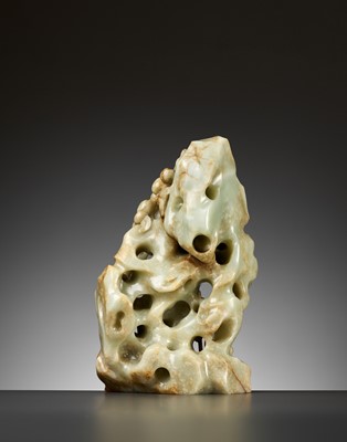 Lot 441 - A LARGE ‘SHOULAO GROTTO’, DEEP CELADON AND RUSSET JADE, 18TH CENTURY