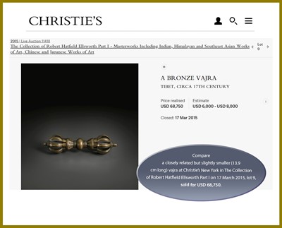 Lot 426 - A GILT-BRONZE AND IRON VAJRA, 17TH CENTURY