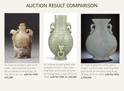 AN IMPERIAL CELADON AND RUSSET JADE ‘CHILONG’ RHYTON, QIANLONG MARK AND PERIOD