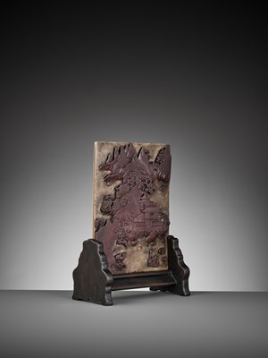 Lot 44 - A DUAN STONE ‘LANDSCAPE AND POEM’ TABLE SCREEN, QING DYNASTY