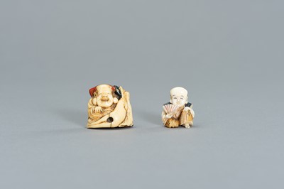 Lot 458 - A GROUP OF TWO PAINTED IVORY NETSUKE
