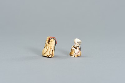 Lot 458 - A GROUP OF TWO PAINTED IVORY NETSUKE
