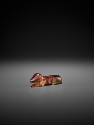 Lot 78 - A JADE FIGURE OF A RECUMBENT DOG, SONG DYNASTY