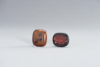 Lot 385 - A GROUP OF TWO WOOD AND LACQUER NETSUKE