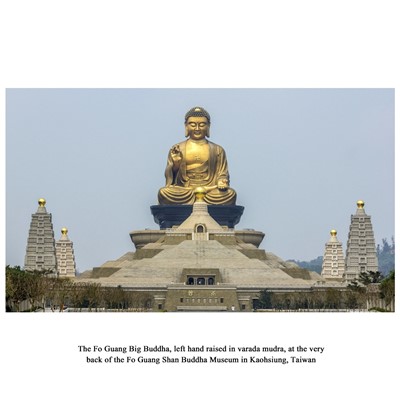 Lot 402 - A MASSIVE LACQUER-GILT COPPER REPOUSSÉ ‘KARANA MUDRA’ HAND OF BUDDHA, MING TO EARLY QING