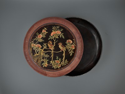 Lot 327 - A PAINTED LACQUER ‘BASKETWEAVE’ BOX AND COVER, DATED 1647