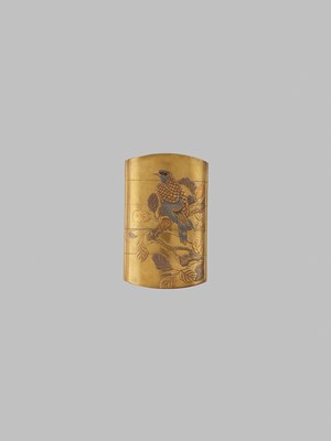Lot 617 - YOYUSAI: A FINE GOLD LACQUER FOUR-CASE INRO WITH A HAWK AND TWO HERONS